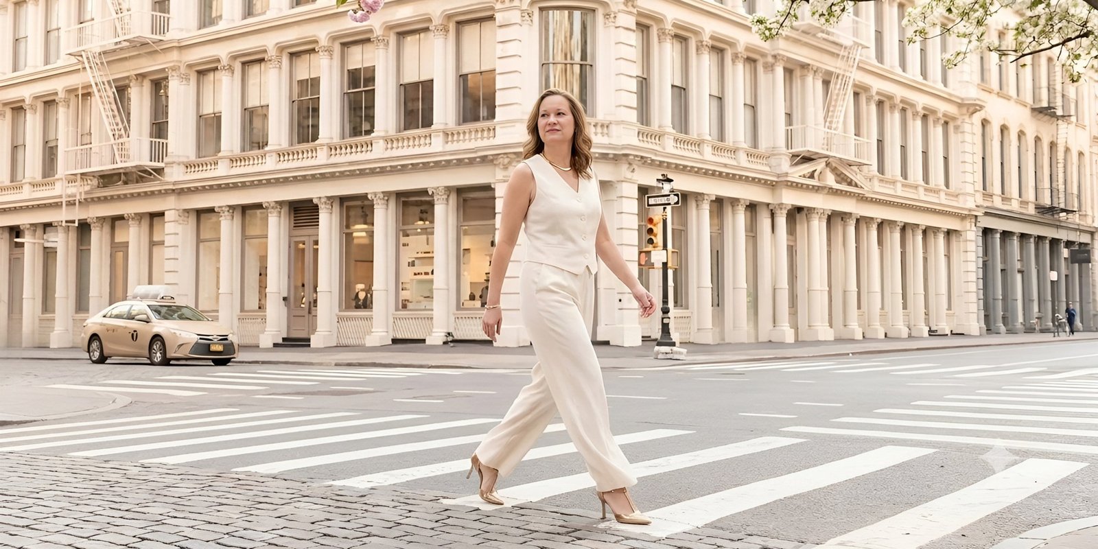 Nina crossing a SoHo street, New York City